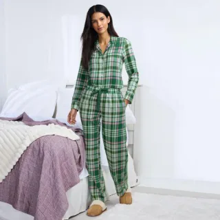 Pyjamahose aus reinem Baumwoll-Flanell für Damen, Damen, size: regular, Grün, Baumwolle, by Lands' End
