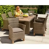 MERXX Garten-Essgruppe Toskana, (13-tlg., 6 Sessel, 1 Wangentisch 185x90 cm, inkl. Sitzkissen), Aluminium, Polyrattan, Akazienholz FSC 100 %, geeignet für 6 Personen