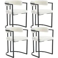 WAHSON OFFICE CHAIRS Esszimmerstuhl 2/4er Set Samt/Kunstleder/Kunstfell-Eckstühle, schwarze Metallbeine (4 St)