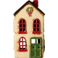 Ib Laursen Kerzenhalter IB Laursen Lichthaus STILLENAT Weiß mit Grüner Tür und Kranz 19 cm