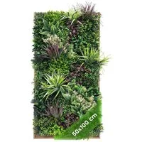 Kunstpflanze Künstliche Pflanzenwand Indoor & Outdoor, Blumenwand mit Rahmen Urban Jungle, JELLE & JACOB, Höhe 100 cm, pflegeleicht & langlebig im Kunststoff-Rahmen in Eicheoptik