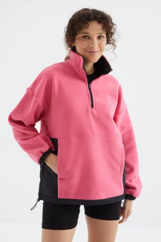 Oversized Halb-Zip Plüsch Sweatshirt