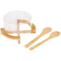 Cheffinger Salatschüssel 4-teiliges Set - Glas & Bambus mit Ständer & Küchenhelfern, (1-tlg)