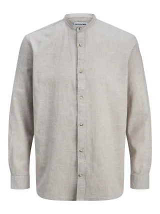 JACK&JONES - JJESUMMER LINEN BLEND BAND SHIRT L/S SN - Gr. - XL