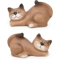 Logbuch-Verlag Dekofigur 2 Deko Katzen beige braun aus Keramik Katzenfiguren liegend