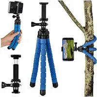 Hama Flex Flexibles Mini-Stativ 26cm Tripod Blau Kamerastativ (Beine mit 360°-Biegung Smartphone-Halterung und für GoPro ActionCam)