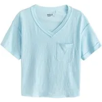 Next V-Shirt Kurzarm-T-Shirt mit V-Ausschnitt und Leinenoptik (1-tlg)