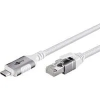Ethernet-Kabel USB-C 3.2 Gen2 Stecker > RJ-45 Stecker, LAN-Adapter weiß, 2 Meter, geflochtener Textilmantel