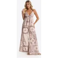 Imily Bela Hausanzug Damen 2-teiliges Strand-Set mit Perlen-Trägern und Vintage-Print (Set, 2 tlg., Trägertop + Palazzohose) Boho-Outfit