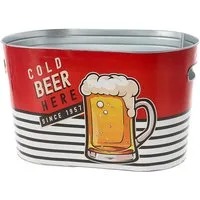 CEPEWA Eiseimer Bierkühler Eimer 'Cold Beer here' 34x20cm Stahlblech Retro-Design