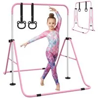 HOMCOM Turnreck Kinder Gymnastik Turnreck 5-stufige höhenverstellbar, (Reckanlage, 1-St., Reckstange), für Indoor bis 50 kg belastbar Stahl Rosa