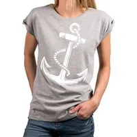 MAKAYA Print-Shirt Damen Anker Motiv Sommer Top Maritime Frauen Oberteile Tunika (Kurzarm, Rundhals, blau, grau, rosa, schwarz) aus Baumwolle