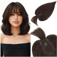 LuxusKollektion Echthaar-Extension Topper Echthaar Damen Clip in Haarteile Luftiger Pony 35g Dunkel Braun