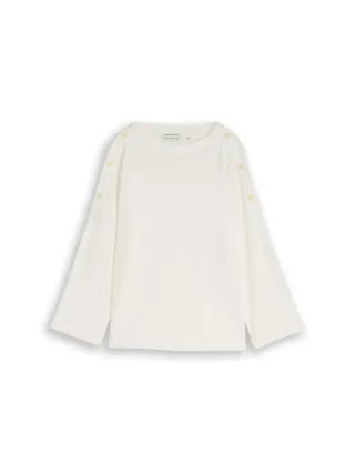 Tom Tailor - Langarmshirt mit Knopf-Details whisper white - Gr. - L