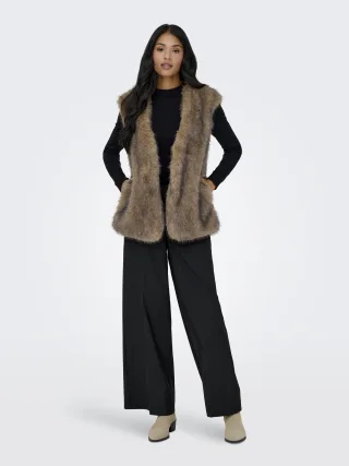 ONLY - ONLDAWN LIFE FAUX FUR WAISTCOAT OTW Tannin - Gr. - XS