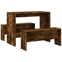 vidaXL Essgruppe 3-tlg. Esstisch und Bank Set Räuchereiche Holzwerkstoff, (1-tlg)