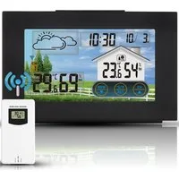 Forrlite, Wetterstation Funk mit Außensensor Wetterstation (mit Wettervorhersage, Innen und Außen Temperatur / Luftfeuchte, Farbdisplay, Wecker mit Schlummerfunktion, für Zuhause Büro Hausgarten)