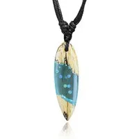 viva-adorno Kette mit Anhänger Surfer Kette Surfbrett Holz Surfboard Halskette Wellen Wasser, Surferkette Holzkette Länge verstellbar