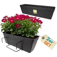 GarPet Balkonkasten 2er Set Blumenkasten Balkon Geländer Halterung Wasserspeicher 50 cm
