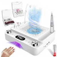 SWGOTA Maniküre-Pediküre-Set 3-in-1 Maniküregerät mit Nagelfräser, Staubabsaugung und UV/LED-Lampe, Maniküregerät für Nagelstudio und Zuhause, 80W Absaugung, Waschbarer Filter,
