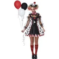 California Costumes Kostüm Psycho-Clown-Kostüm für Damen Halloween-Kostüm schwarz-weiss-rot