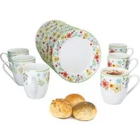 MamboCat Frühstücks-Geschirrset 12tlg Frühstücksset Variant Blümchen Porzellan 6 Personen, Porzellan