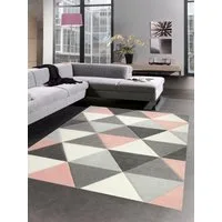 Carpetia Teppich Teppich Wohnzimmerteppich Dreieck rosa grau creme, rechteckig, Höhe: 13 mm