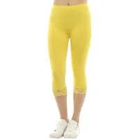F&K-Mode Caprileggings Damen Capri 3/4 Leggings Spitze Baumwolle Hose Spitze