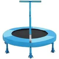 BBWL Gartentrampolin Kinder Trampolin mit Griff blau Sicherheitsnetz stabil, Ø 91 cm, Mini Trampolin Indoor Outdoor rutschfest langlebig