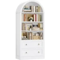 Homfa Bücherregal gewölbter Bücherschrank mit 2 Schubladen, Standregal mit 8 offenen Fächern Büroregal Holz 177x79,5x36cm