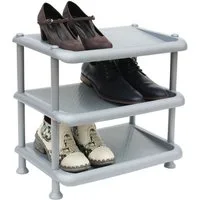 DanDiBo Schuhregal Kunststoff 93900 Stapelbar Schuhablage Offen Schuhständer mit 3 Ebenen, Grau Schuhschrank
