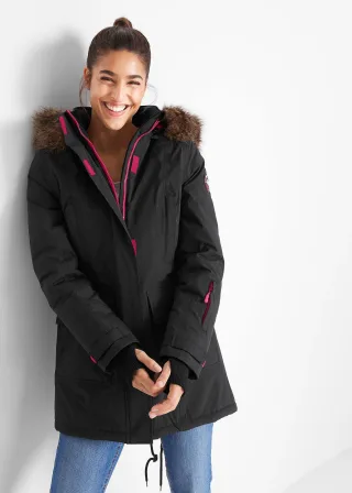 bonprix wasserdichter Funktions-Outdoorparka wattiert, schwarz, Gr.44, Sportliche Regenjacke mit Zwei-Wege-Reißverschluss