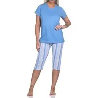 Normann Pyjama Eleganter Damen Capri Pyjama Schlafanzug mit Knopfleiste & Caprihose