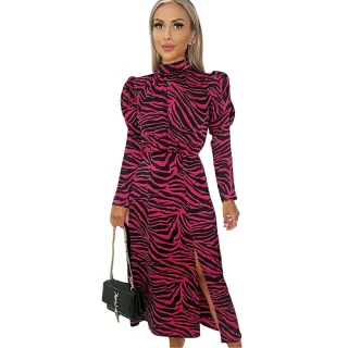 AX Paris - Midikleid für Damen, Polyester, Puffärmel (Pink)