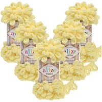 Alize 5 x ALIZE Puffy 13 Light Yellow Häkelwolle, 9 m (Wolle), Babywolle Chenillegarn Handstrickgarn Fingerhäkeln Amigurumi
