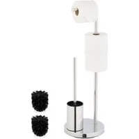 relaxdays WC-Garnitur mit Toilettenpapierhalt, WC, (Set, 3-tlg), silber