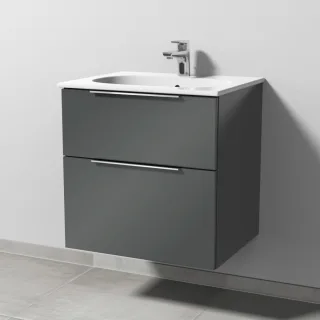 Sanipa 3way Waschtischunterbau zu Geberit Acanto Slim Waschtisch mit 2 Auszügen, Anthrazit-Glanz UF41079