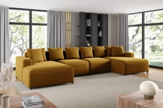 Wohnlandschaft Sofa U-Form Designersofa MEGAN in Stoff Salvador Honiggelb