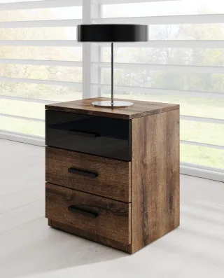 Nachtkommode HL2-22, 46 cm x 56 cm x 41 cm, monastery eiche/schwarz hochglanz- NBHL2-22-eiche