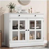 GarveeMore Sideboard Sideboard Küchenschrank Aufbewahrungsschrank mit Glastür
