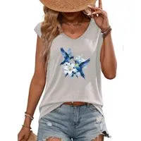 PYLIKE Tanktop Damen Sommer Elegant bequemes Achselhemd mit Blumen Print-Shirt Bequem für Freizeit und Büro,Strandurlaub