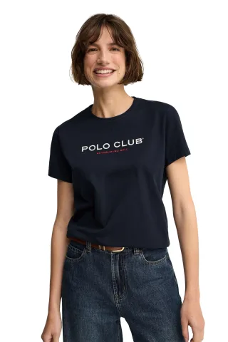 T-Shirt marineblau im Slim Fit mit Established 2012 Polo Club Stickerei