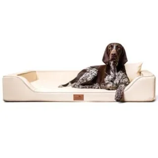 Tierlando MELODY LATEX - Orthopädisches LUXUS-Hundebett mit Anti-Haar Kunstleder creme 1 m, 22 cm, 75 cm