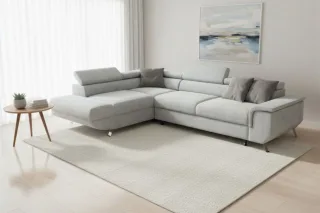 Ecksofa mit Schlaffunktion PLATO Sofa in Stoff Onega Hellgrau Ottomane Links