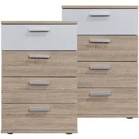 HTI-Living Nachtschrank Nachtkommode 4 Schubladen Nina Sonoma Weiß 2er-Set (Set, 2-St., 2 Nachtschränke) Nachtschrank Nachttisch