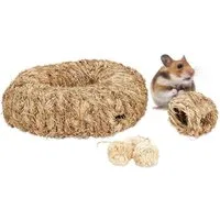 relaxdays Kleintiertunnel Hamster Zubehör Set 5 tlg., Pflanzenfaser