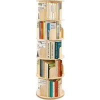 Youyijia Bücherregal 3/4/5-stöckig, Drehregal aus Kiefernholz Naturholzfarbe