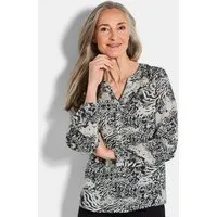 GOLDNER Schlupfbluse Florale Druckbluse mit V-Ausschnitt Viskosebluse mit Seitenschlitzen und Langarm