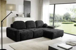 Ecksofa Schlafsofa Sofa ARGOS in Stoff Vibe Schwarz Ottomane Rechts