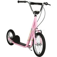 HOMCOM Cityroller Kickscooter mit Bremsen, für 5+Jahre Kinder, 0 km/h, (Tretroller, 1 tlg., Kinderroller), für Außenbereich, Rosa